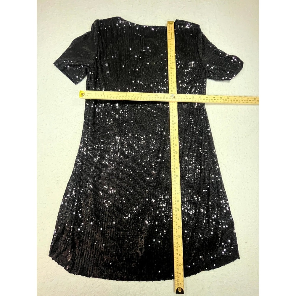 Betsey Johnson Shift Dress Womens Medium Black Sequin Party Cocktail Modern - Picture 6 of 7